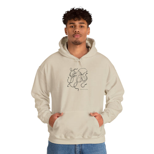 Sand unisex hoodie featuring Heart & Harbor Deep Octopus artwork