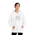 White unisex hoodie with original hand-drawn octopus artwork by Heart & Harbor