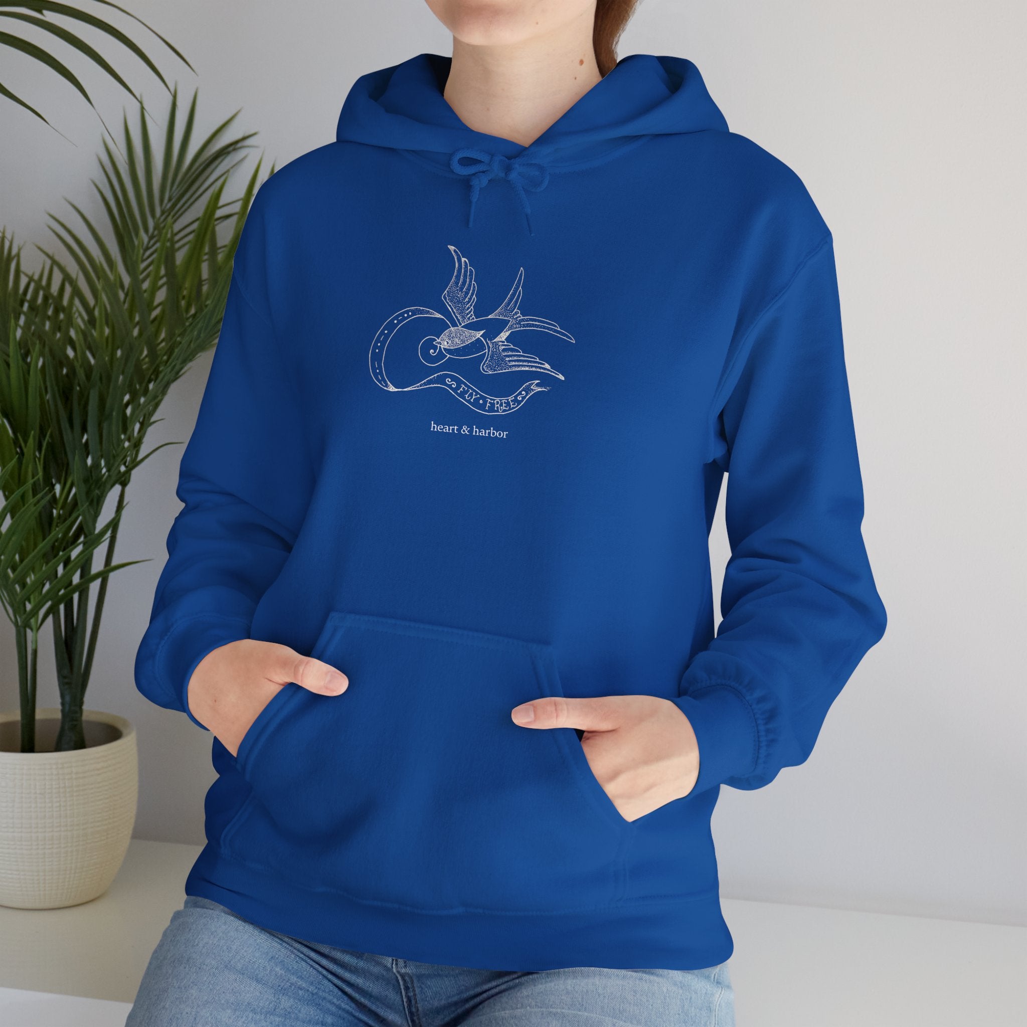 Swallow bird blue hoodie for cool mornings, coastal trips, and everyday wear