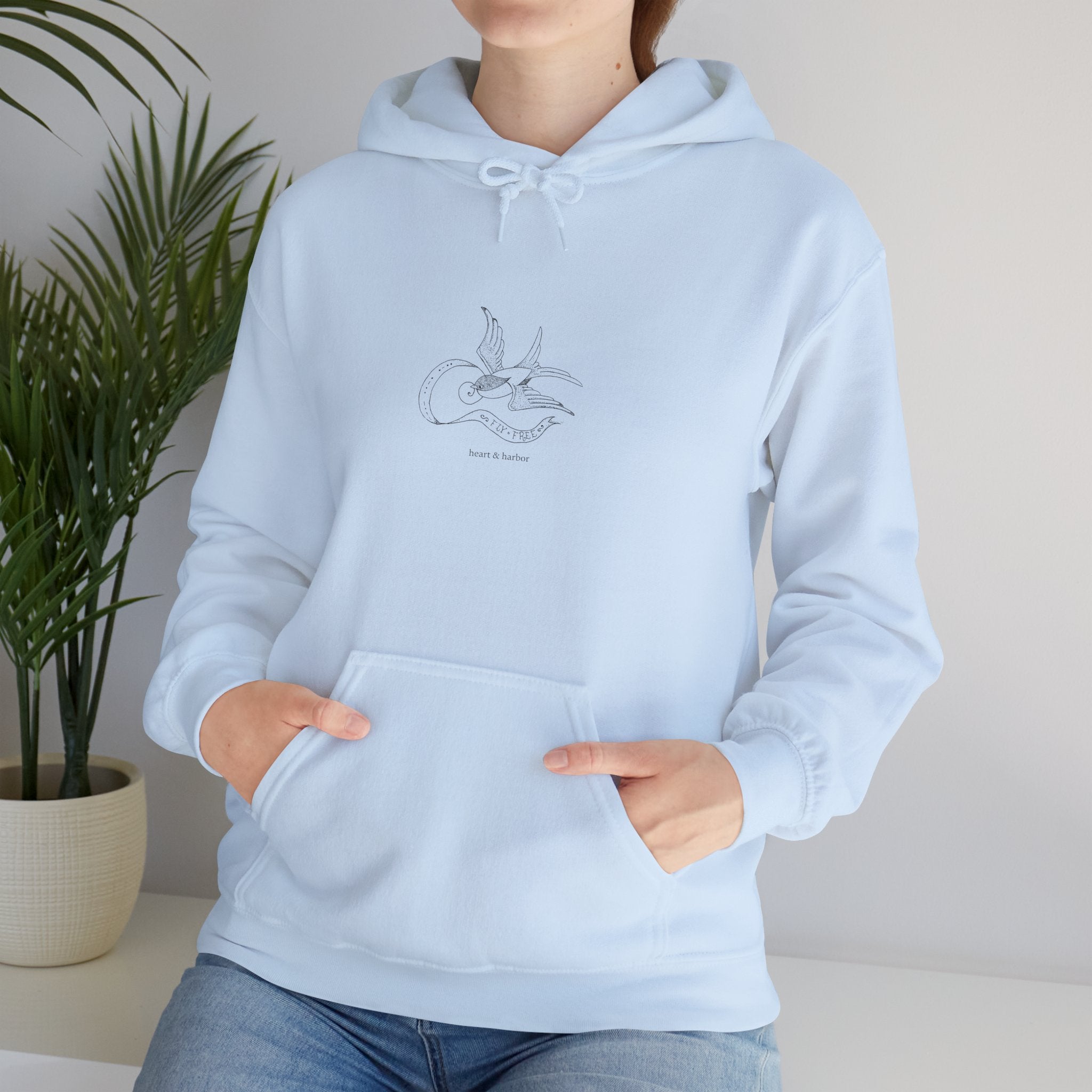 Hand-drawn swallow hoodie gift for ocean lovers and coastal souls