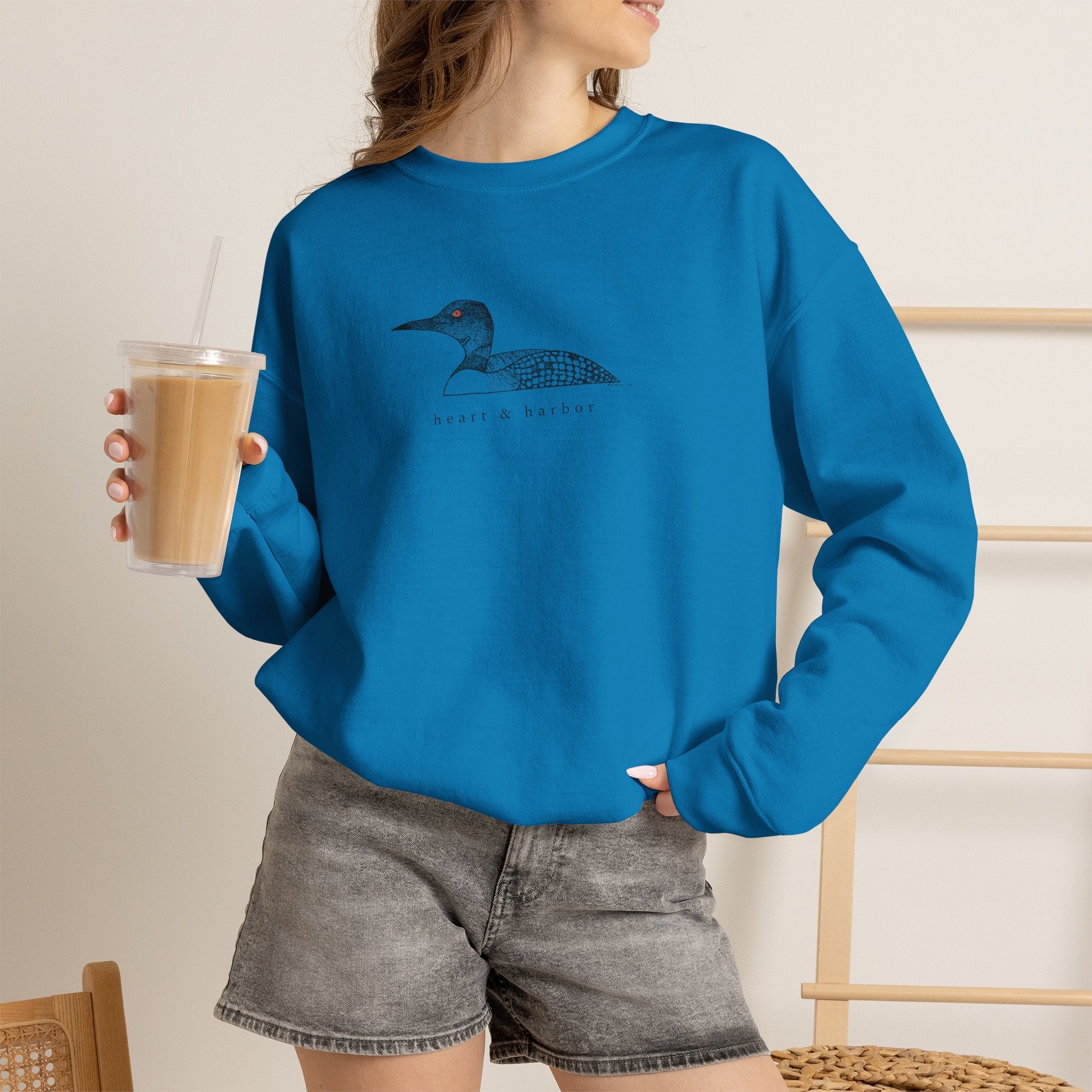 Heart & Harbor Roots Collection loon crewneck with water-inspired wildlife artwork