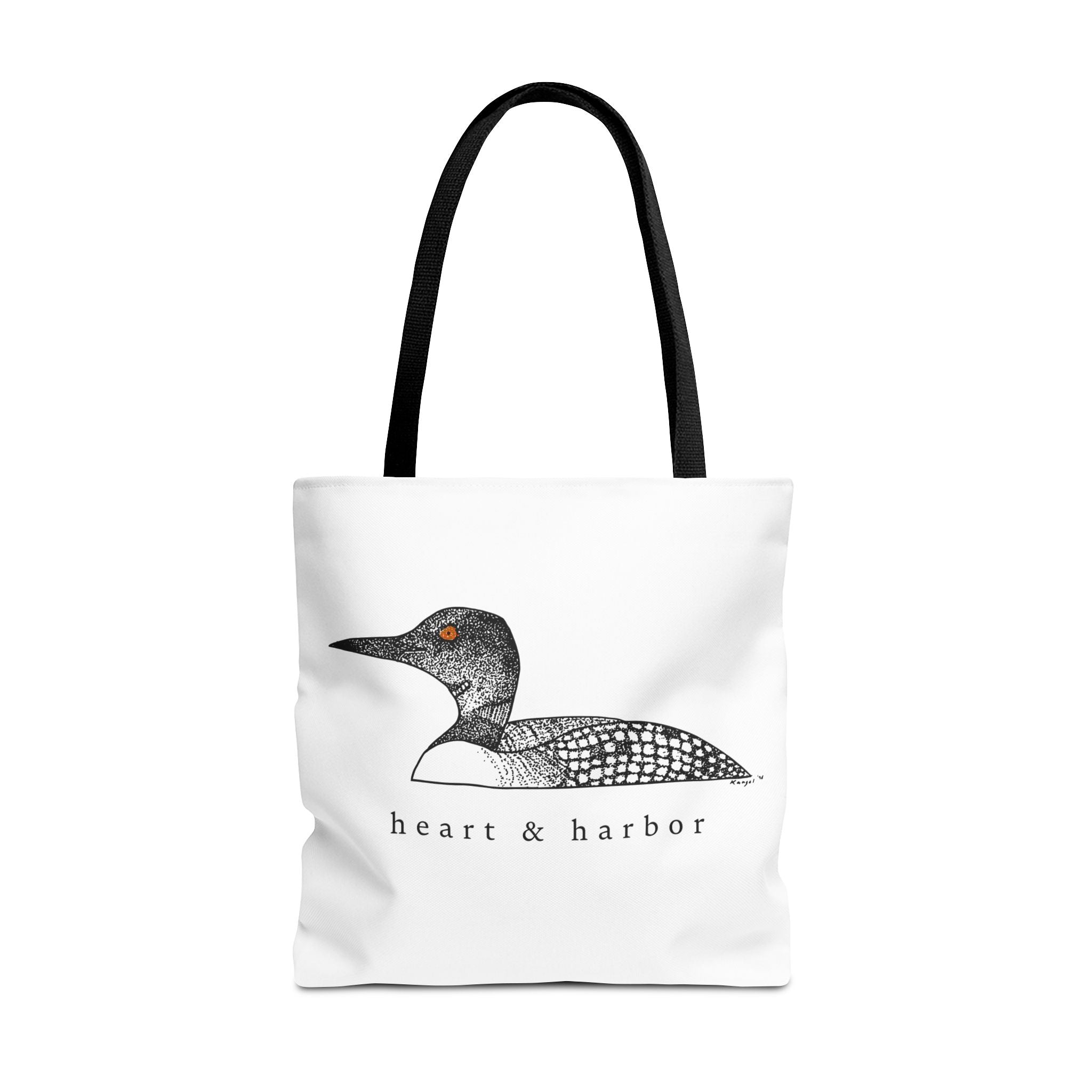 Hand-drawn loon tote gift for bird lovers and nature lovers